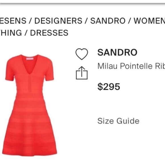 Sandro Red Milau Pointelle Ribbed Dress, S - Picture 15 of 15